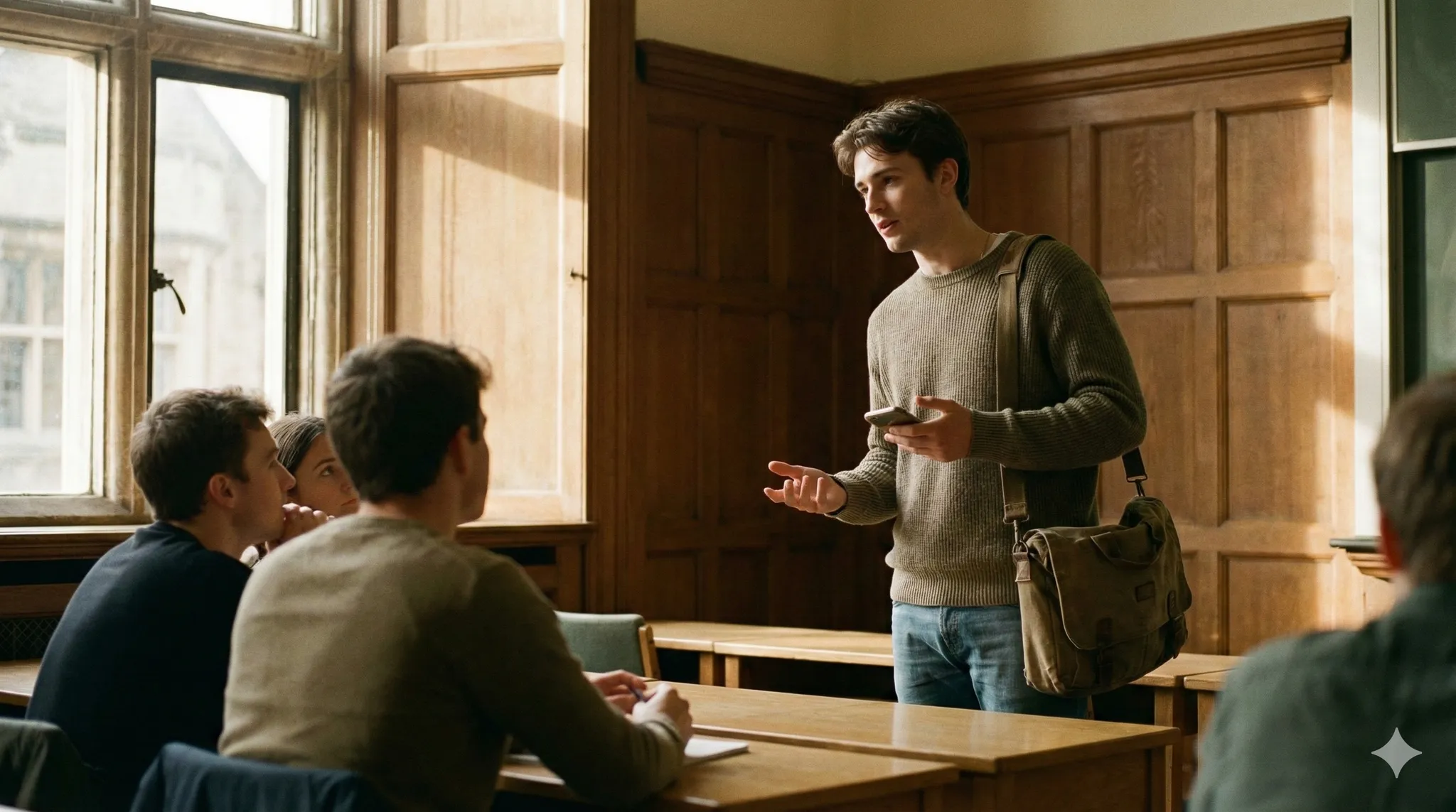 Student ambassador presenting to peers in a university seminar room